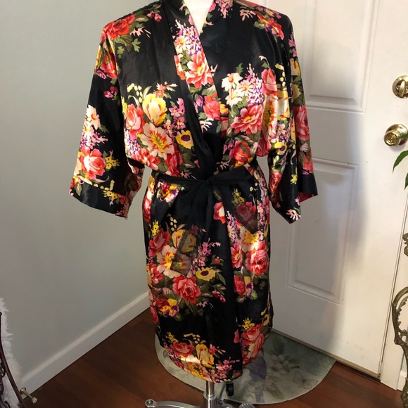 black floral dressing gown